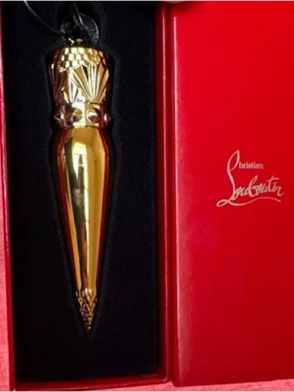 Christian Louboutin Gold Lipstick Pendant with Black Cord